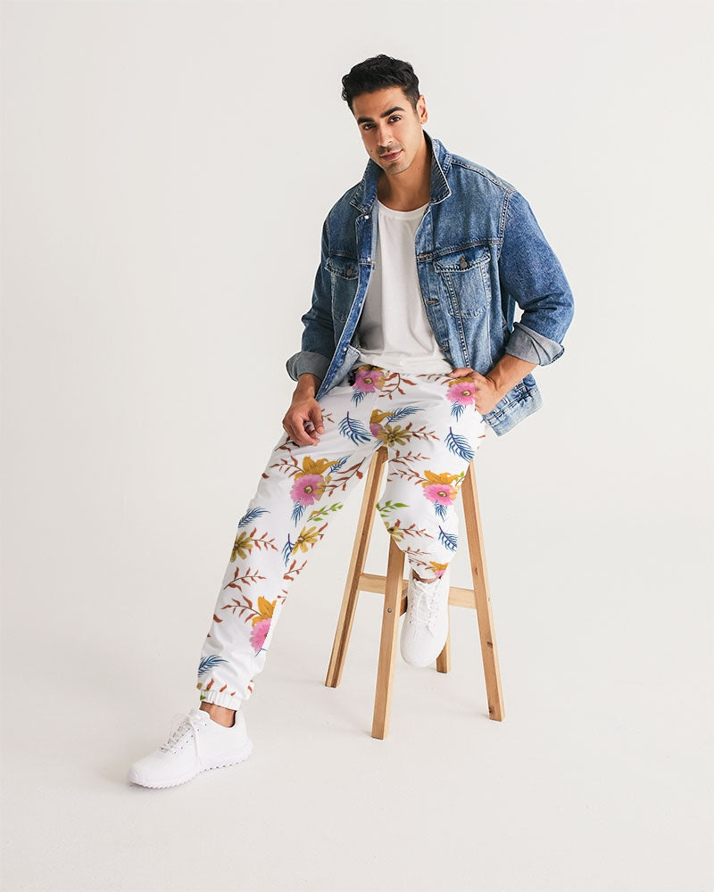 White Summer Floral Lightweight Men's Track Pants