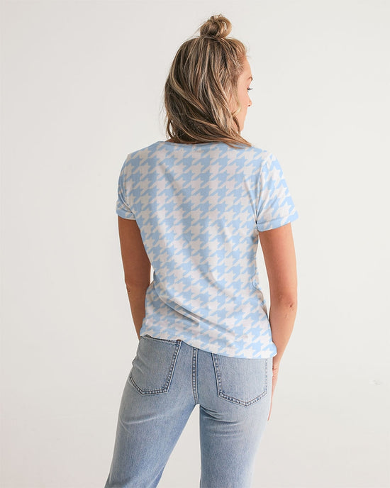 Baby Blue Large Houndstooth Women's V-Neck Tee