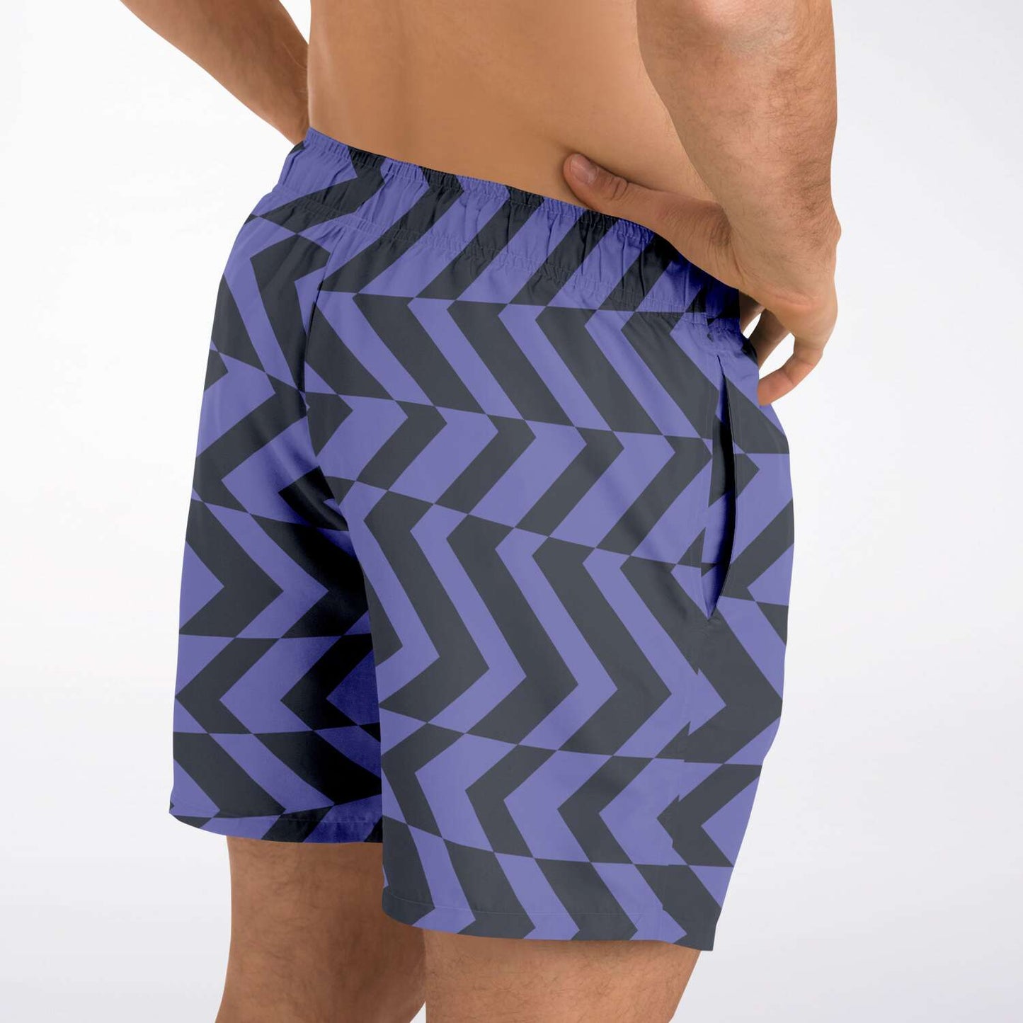 Blue Violet & Charcoal Abstract Striped Swim Shorts