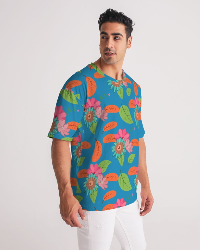 Tropical Flower Power Blue Men's Premium Oversized Tee