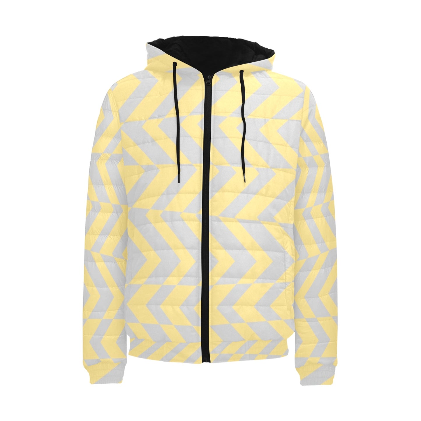 Yellow & Gray Abstract Hooded Puffer Jacket (Unisex)