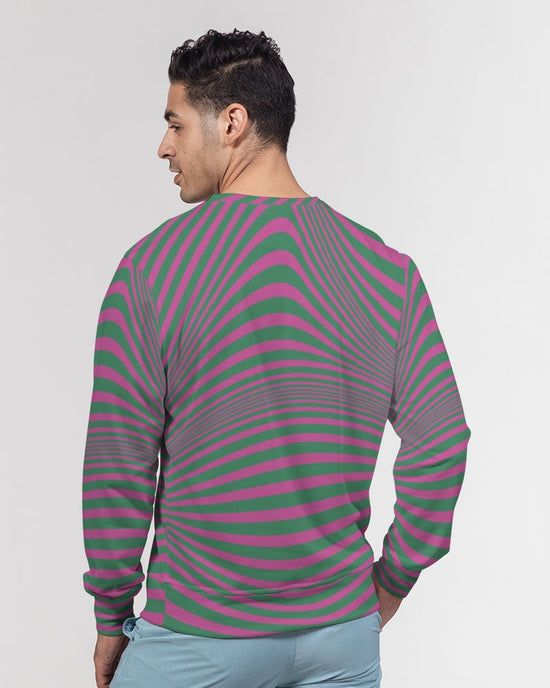 Fuchsia & Green Optical Men's French Terry Pullover Sweatshirt