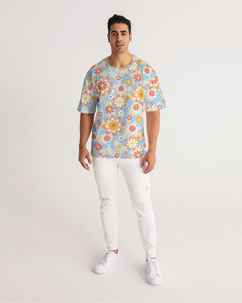 Blue Blooming Mod Floral Men's Premium Heavyweight Tee