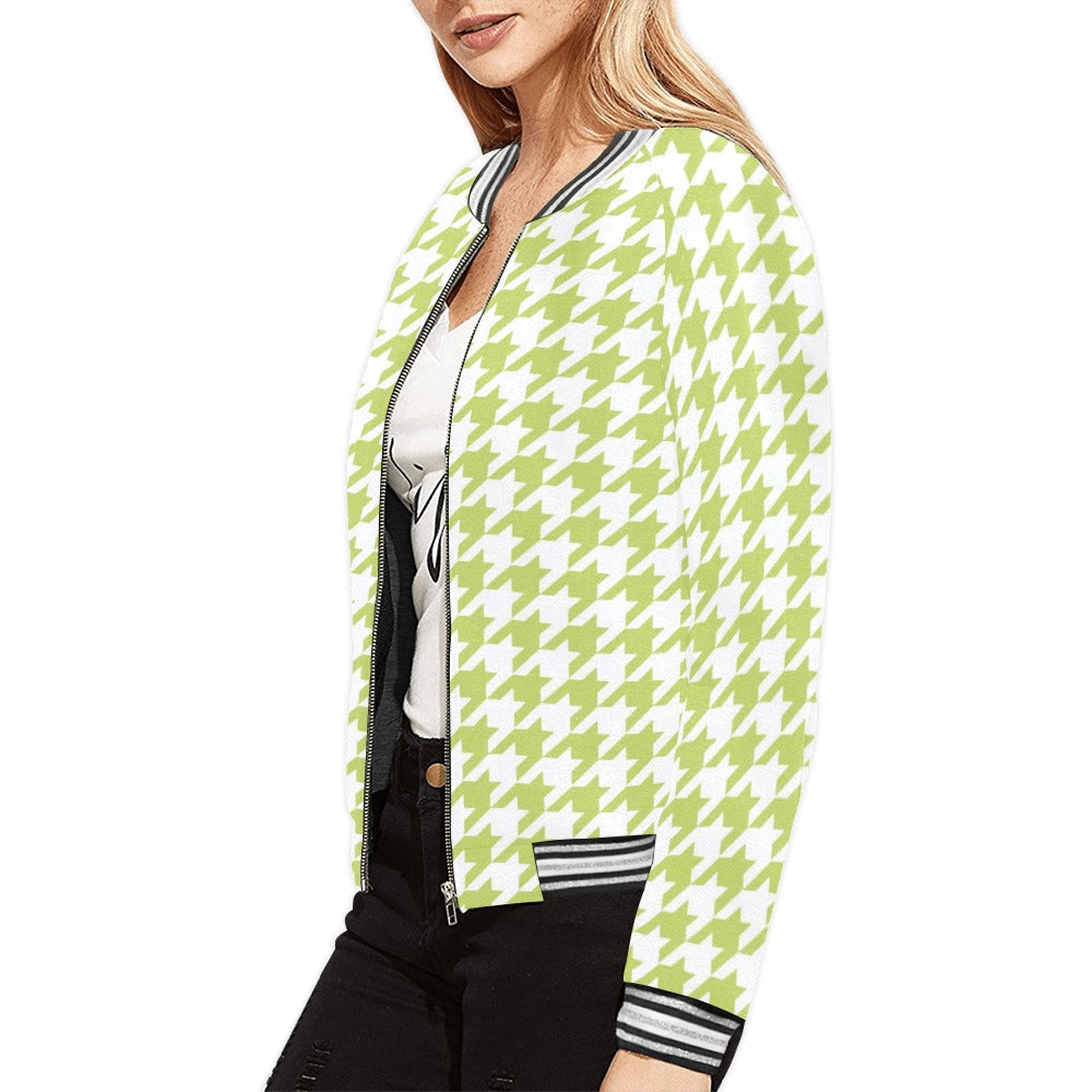 Lime Houndstooth Womens Ribbed Cuff & Collar Jacket