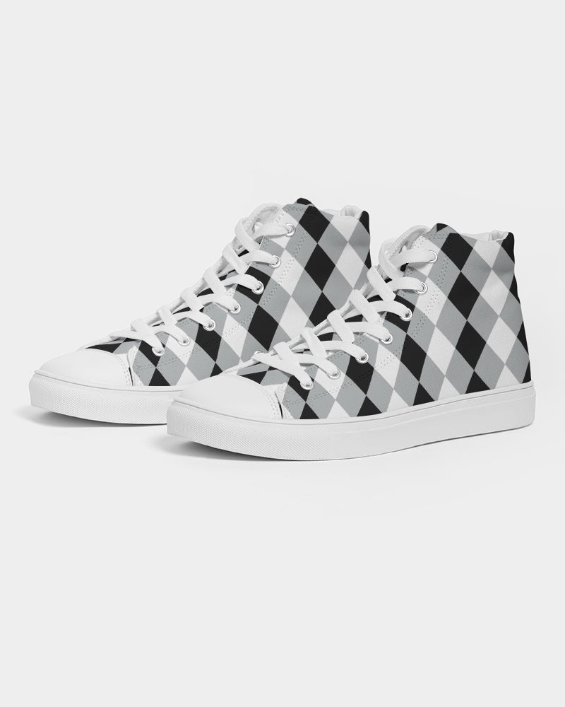 Load image into Gallery viewer, Harlequin Check Concrete Black &amp;amp; White Men&amp;#39;s Hightop Canvas Shoes
