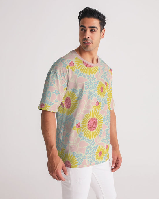 Load image into Gallery viewer, Retro Sunflowers Pink Men&amp;#39;s Premium Heavyweight T Shirt

