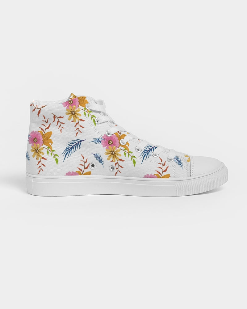 White Summer Floral Women's Hightop Canvas Shoe