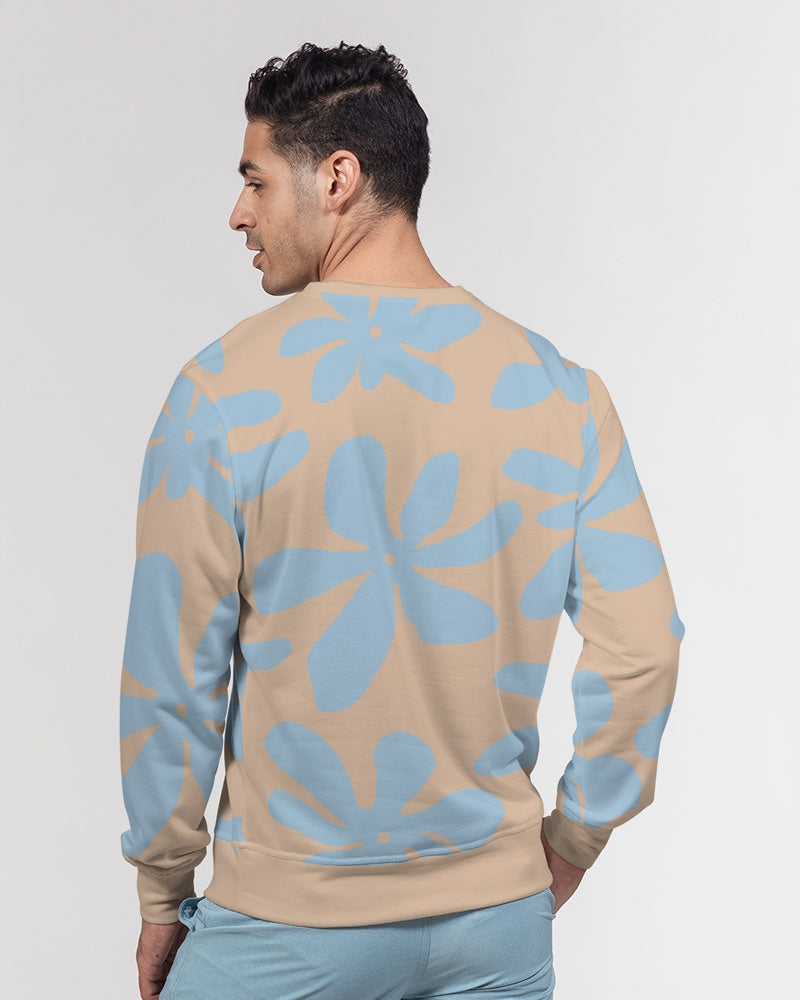 Blue & Brandy Abstract Flowers French Terry Crewneck Pullover Sweatshirt