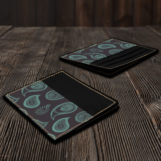 Mint Paisley Personalized Card Holder Wallet