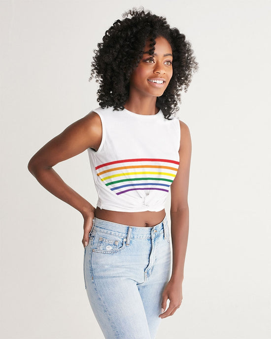 Rainbow Striped Twist-Front Tank