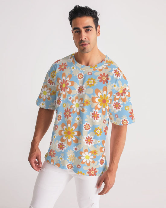 Blue Blooming Mod Floral Men's Premium Heavyweight Tee