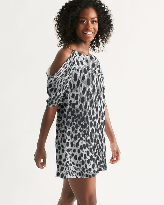 Black & White Leopard Women's Open Shoulder A-Line Dress