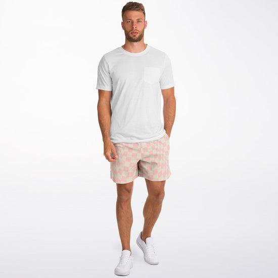 Pink Vanilla Check Men's Fleece Shorts