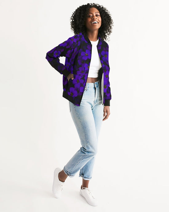 Midnight Purple Floral Women's Bomber Jacket