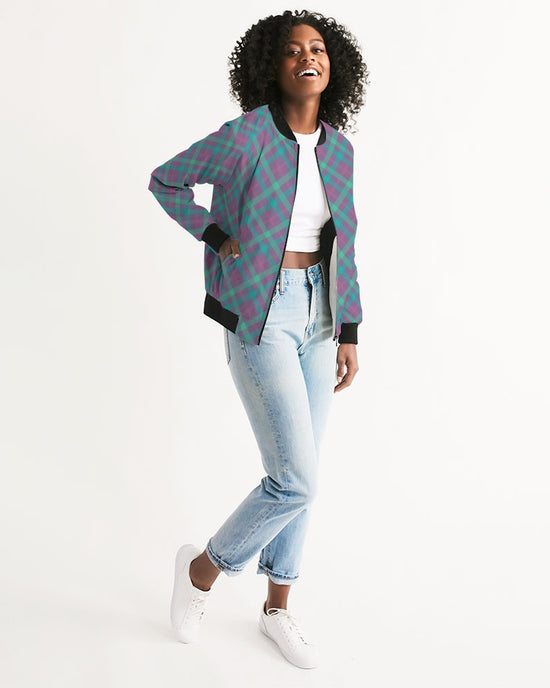 Purple & Green Tartan Women's Bomber Jacket