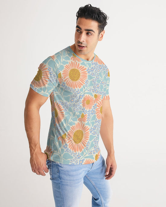 Retro Sunflowers Cyan Men's T Shirt