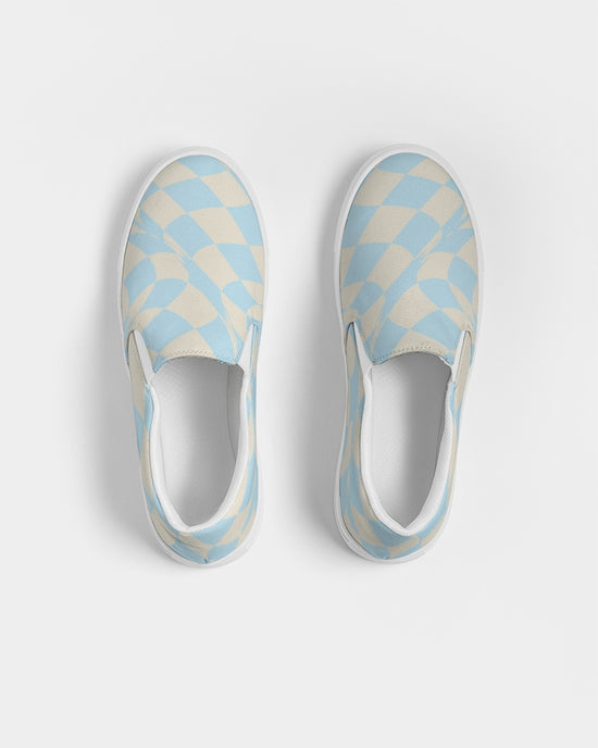 Blue & Vanilla Ripple Check Men's Slip On Canvas Shoe