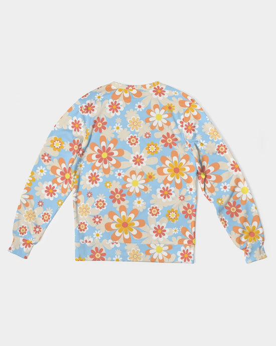 Blue Blooming Mod Floral French Terry Pullover Sweatshirt