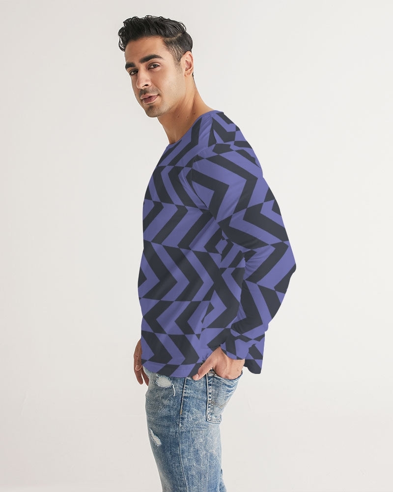 Blue Violet & Charcoal Abstract Striped Men's Long Sleeve Tee Shirt