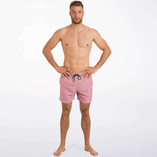 Peach & Orchid Abstract Striped Swim Shorts