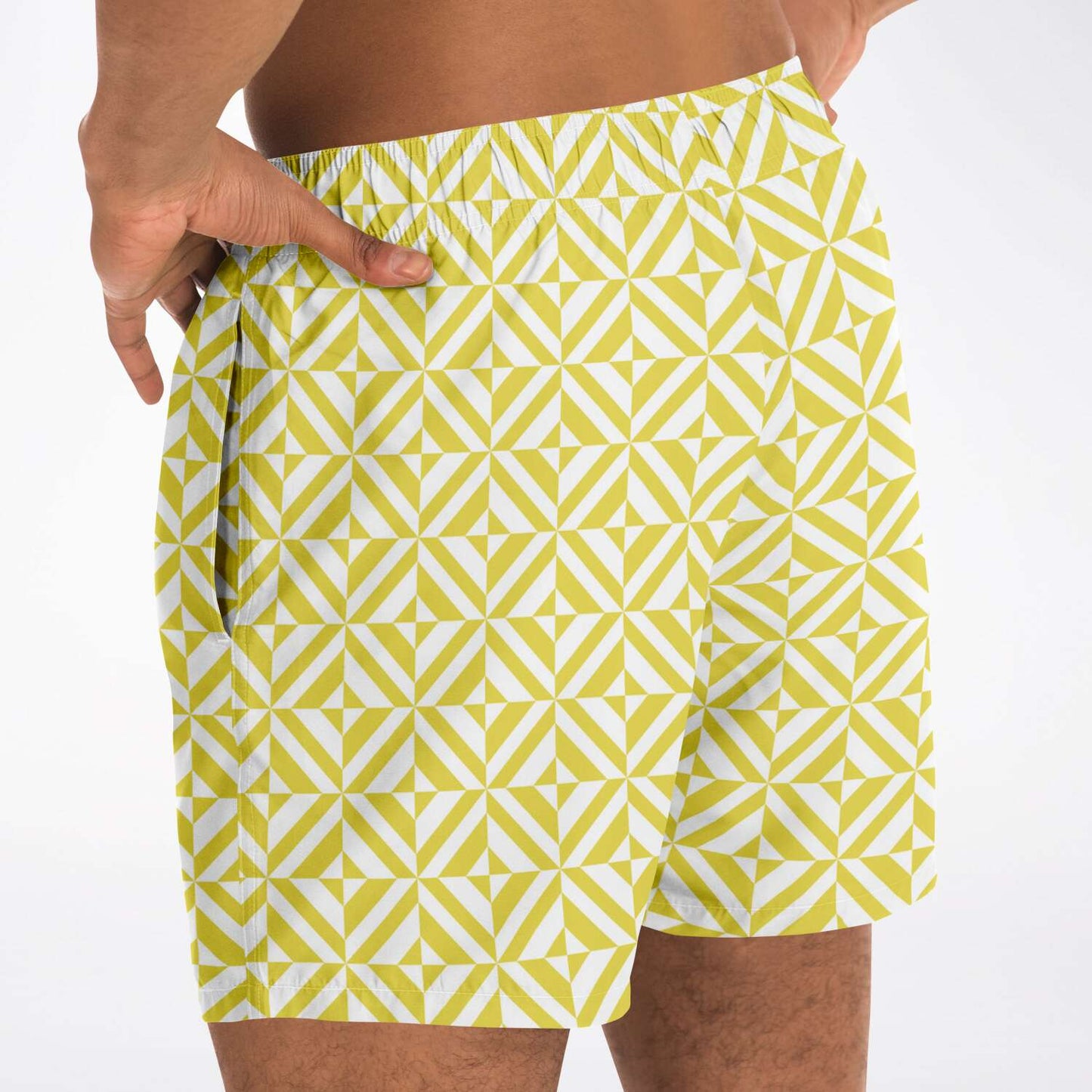 Yellow Geometric Pattern Swim Shorts