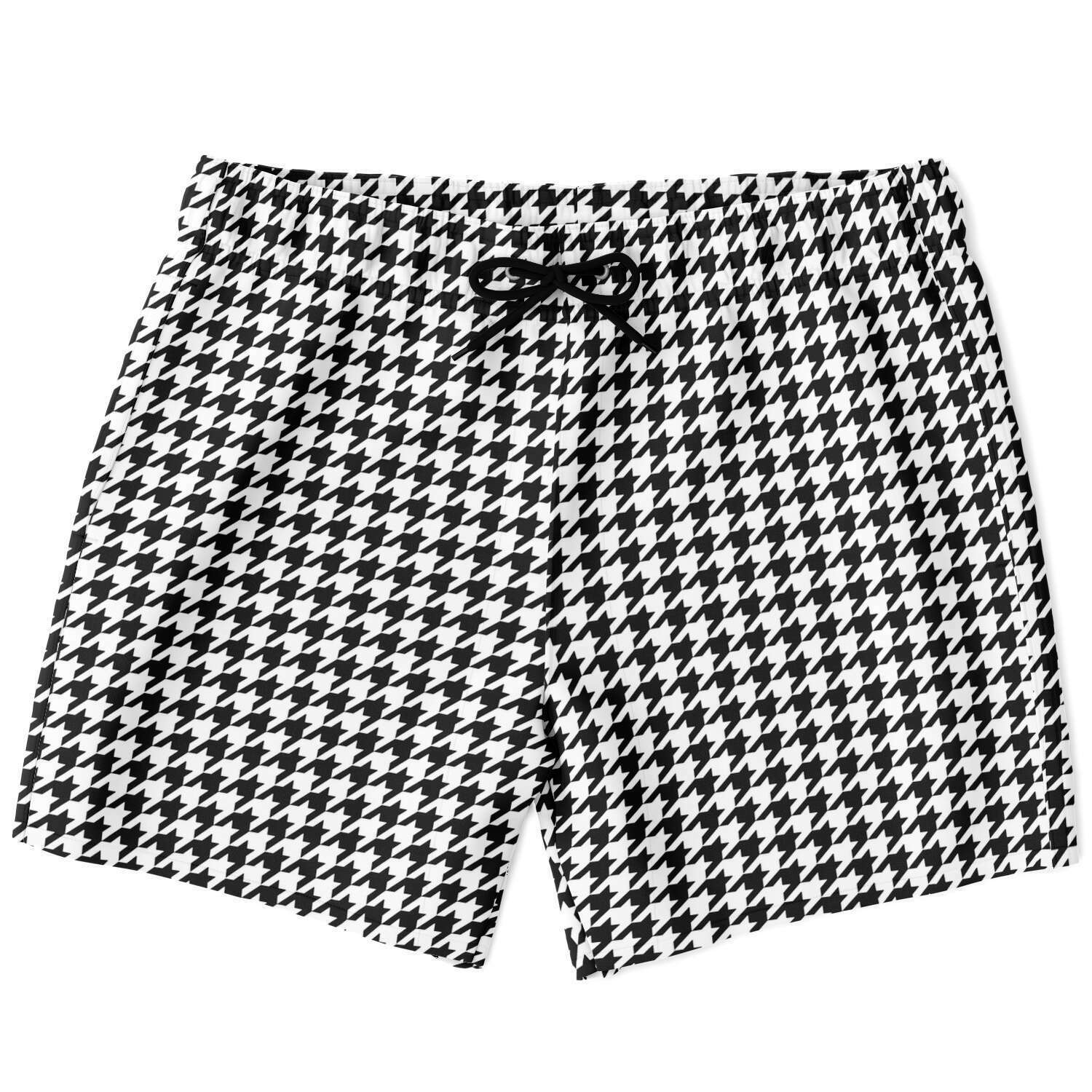 Houndstooth Black & White Swim Shorts Mens Check Swim Trunks 5