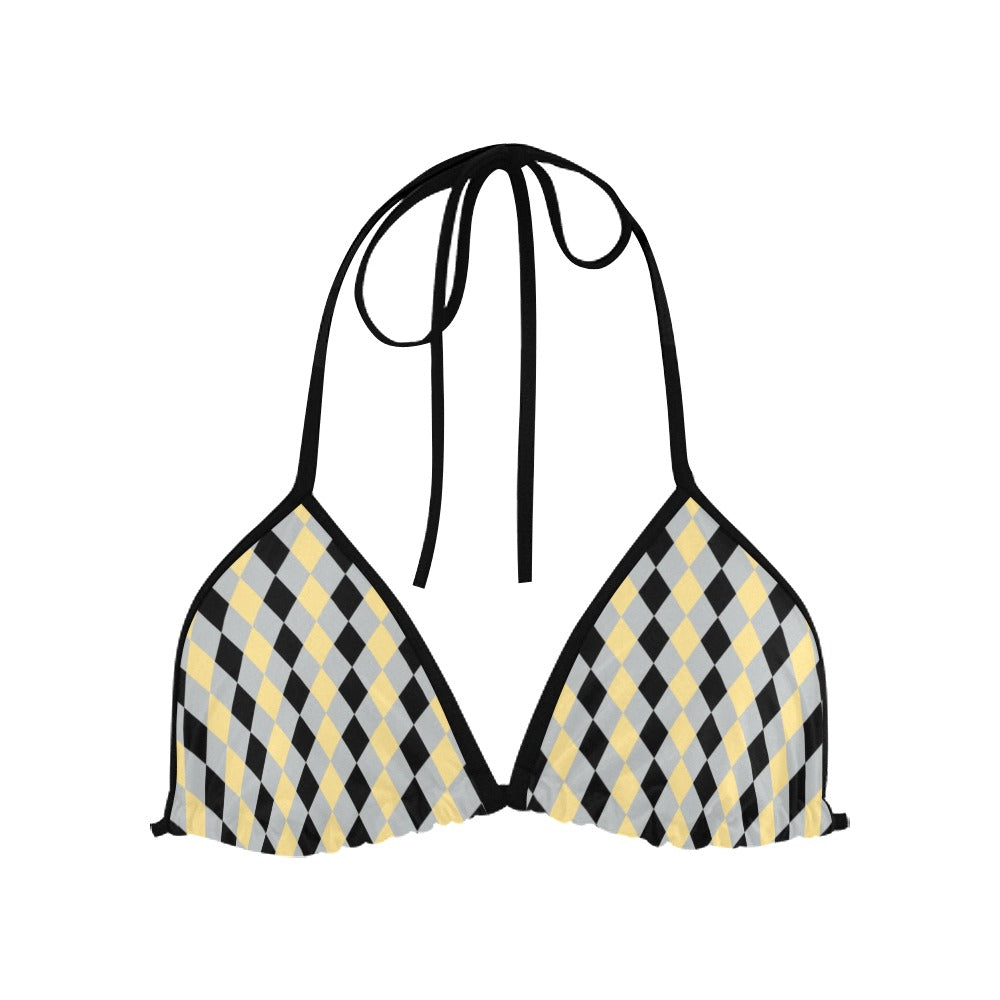 Yellow Argyle Check Bikini Top