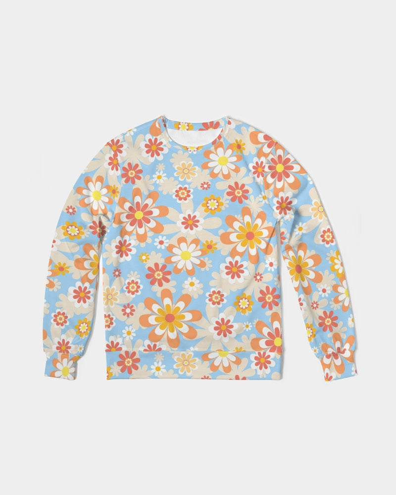 Blue Blooming Mod Floral French Terry Pullover Sweatshirt