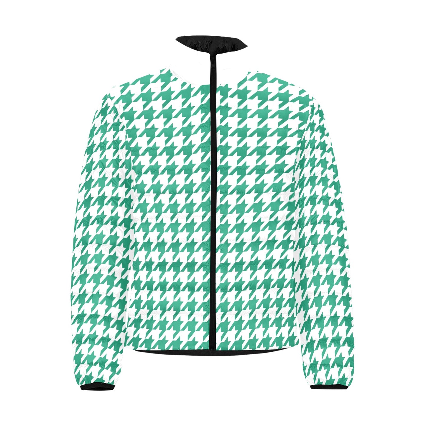Green Houndstooth Lightweight Puffer Jacket