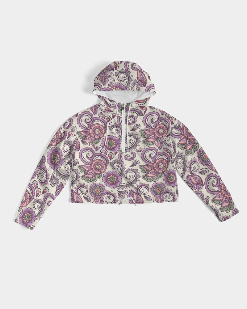 Purple Cream Paisley Women's Cropped Windbreaker