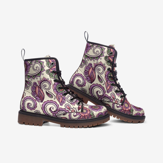 Purple Cream Paisley Lace Up Boots