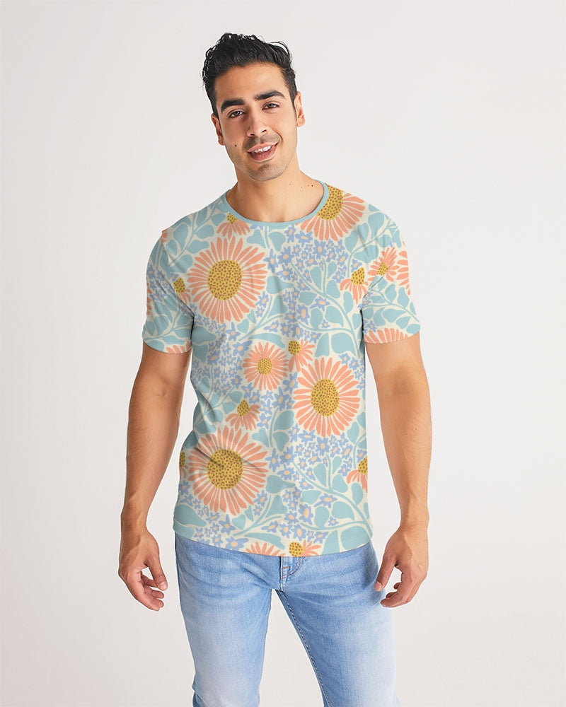 Retro Sunflowers Cyan Men's T Shirt