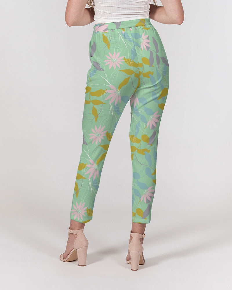Green Tea Floral Women's Belted Tapered Pants