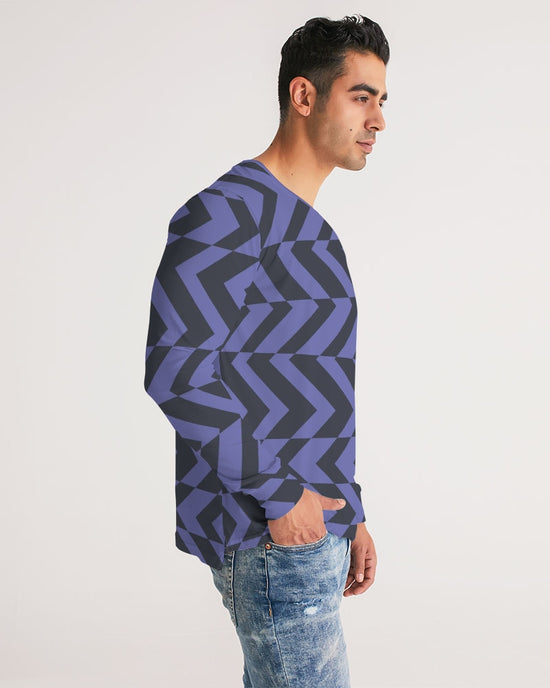 Blue Violet & Charcoal Abstract Striped Men's Long Sleeve Tee Shirt