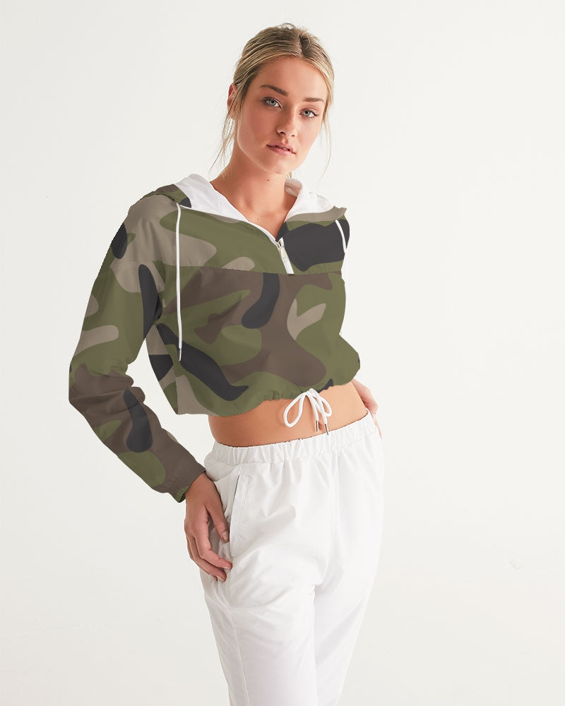 Woodland Camo Women's Cropped Windbreaker Jacket