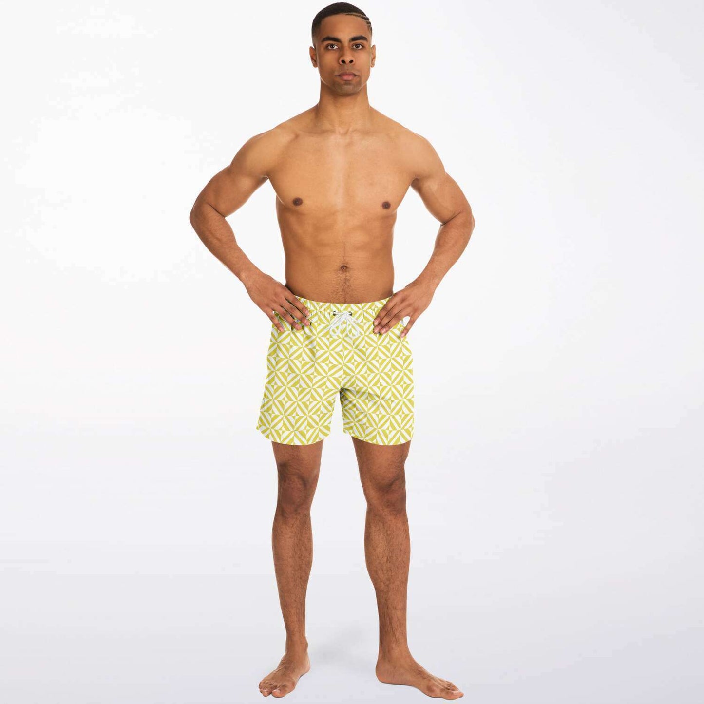 Yellow Geometric Pattern Swim Shorts