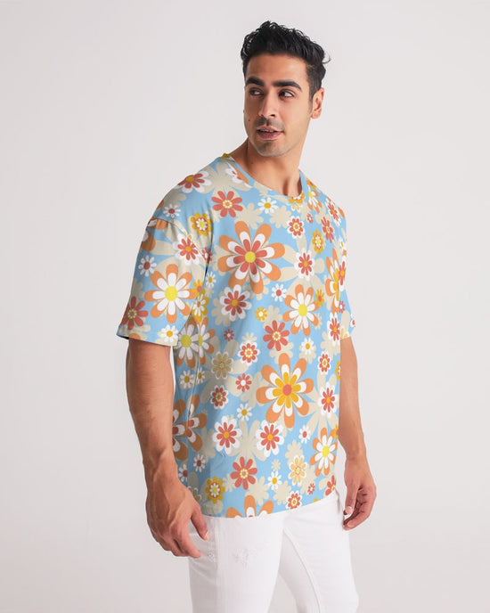 Blue Blooming Mod Floral Men's Premium Heavyweight Tee