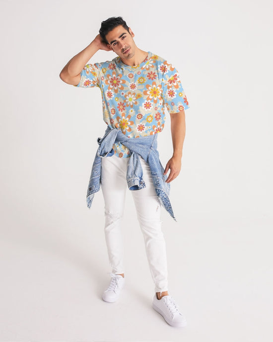 Blue Blooming Mod Floral Men's Premium Heavyweight Tee