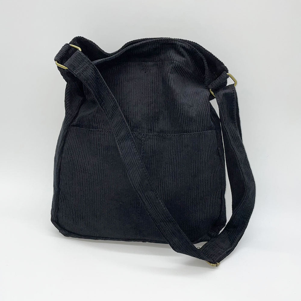 Black Corduroy Crossbody Bag