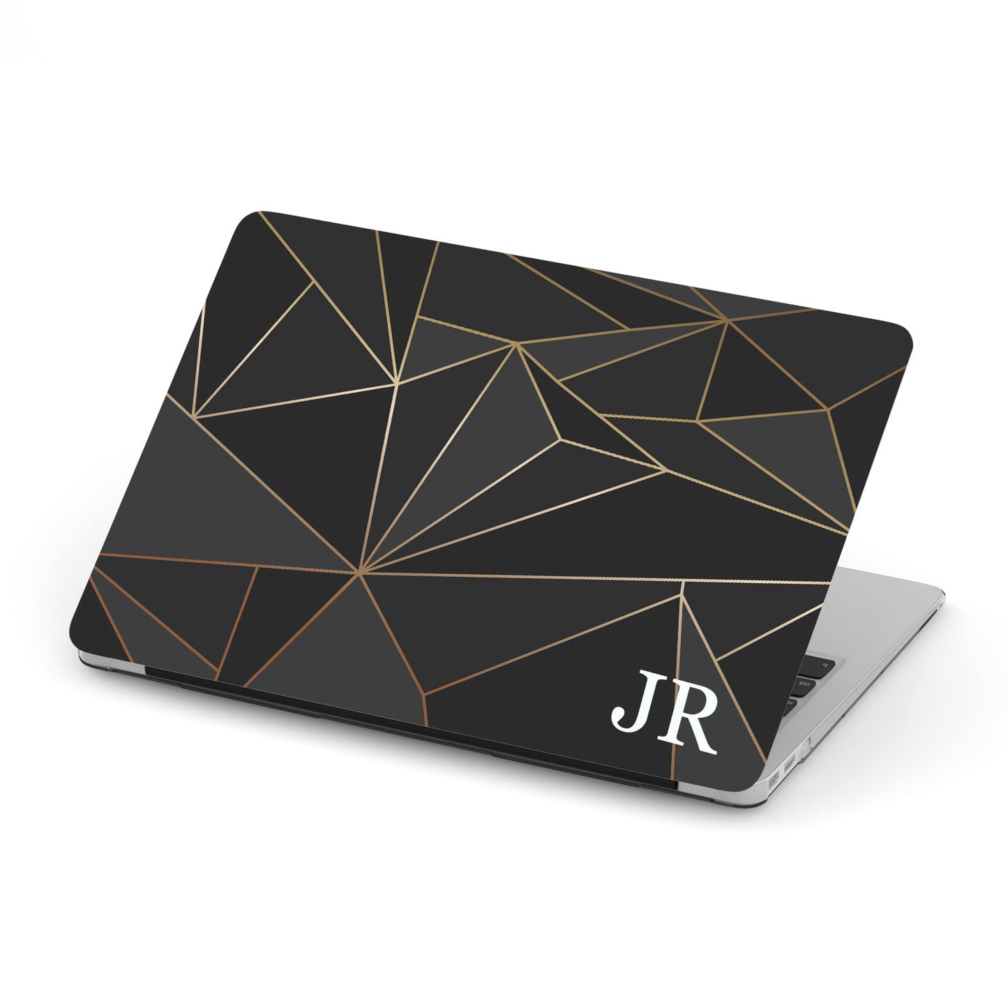 Load image into Gallery viewer, Personalized Macbook Hard Shell Case - Black &amp;amp; Gold Geometric
