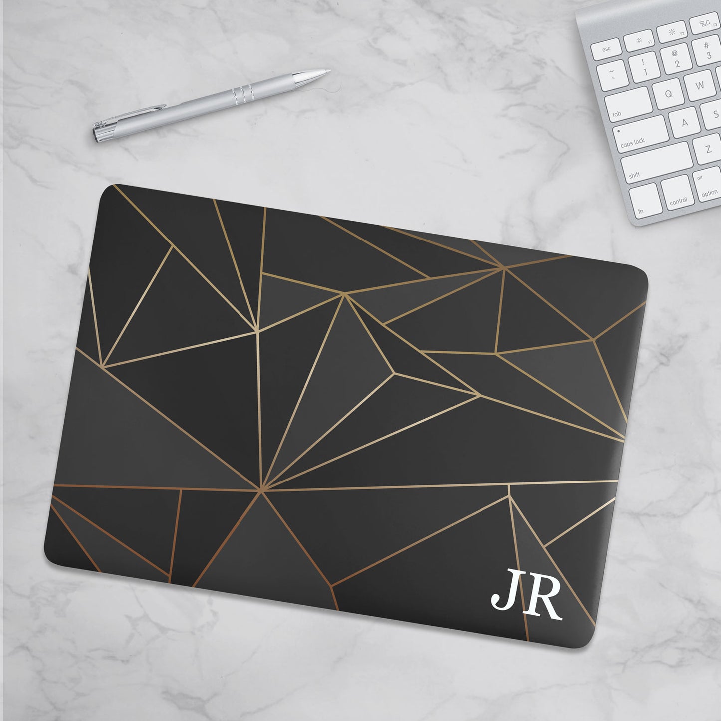 Load image into Gallery viewer, Personalized Macbook Hard Shell Case - Black &amp;amp; Gold Geometric
