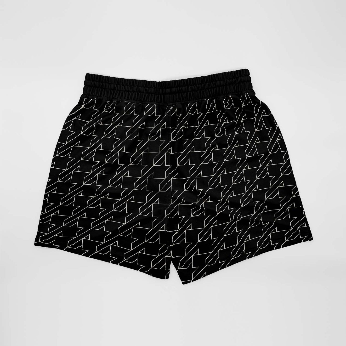 Black Contemporary Houndstooth Mid Length Shorts