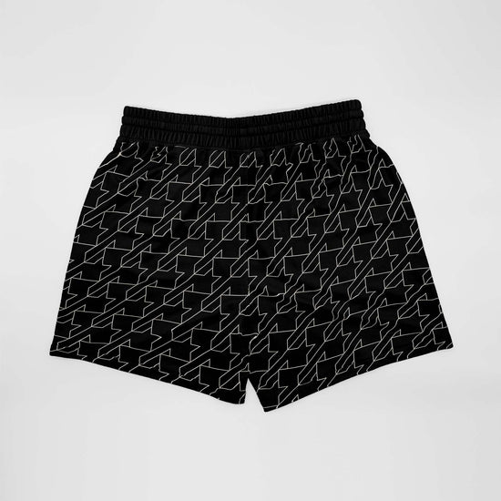 Black Contemporary Houndstooth Mid Length Shorts