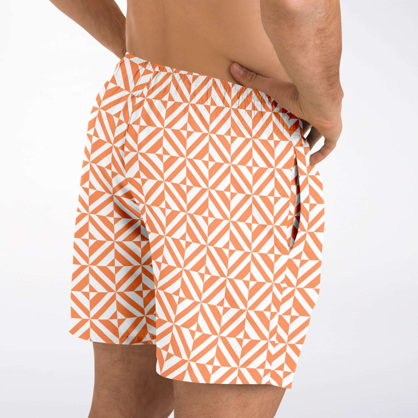 Orange Geometric Pattern Swim Shorts