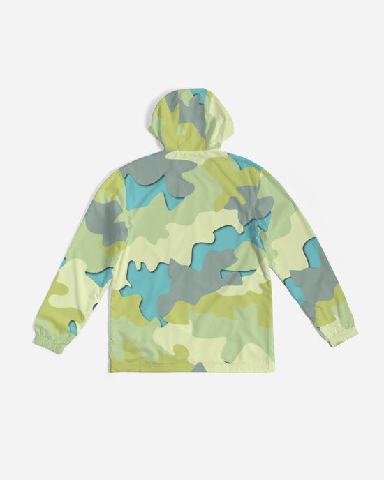 Blue Camo Men's Hooded Windbreaker Jacket