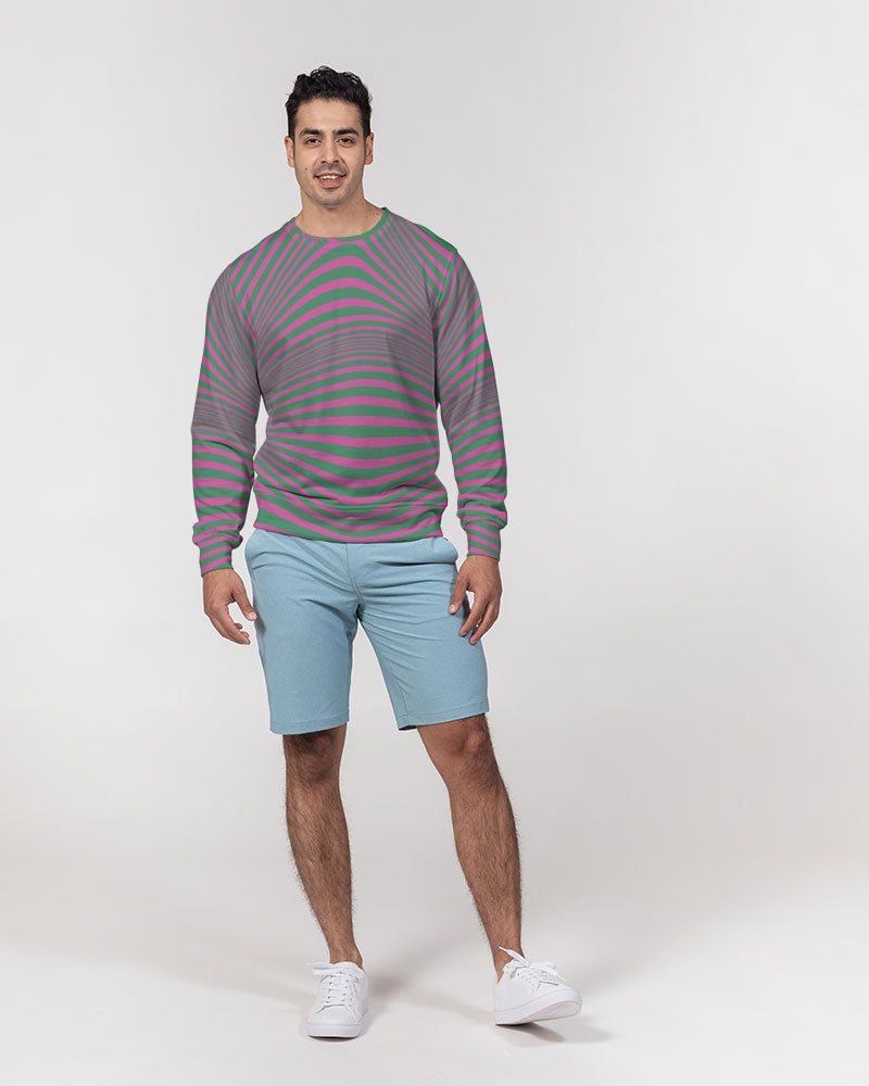Fuchsia & Green Optical Men's French Terry Pullover Sweatshirt