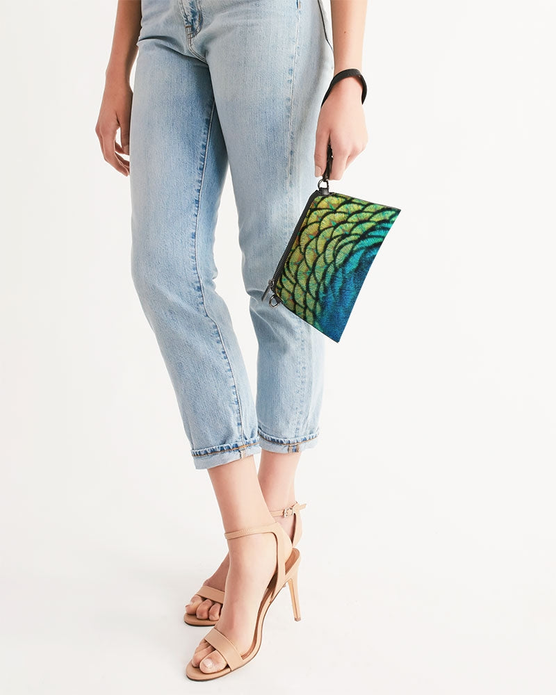 Vivid Peacock Vegan Leather Wristlet