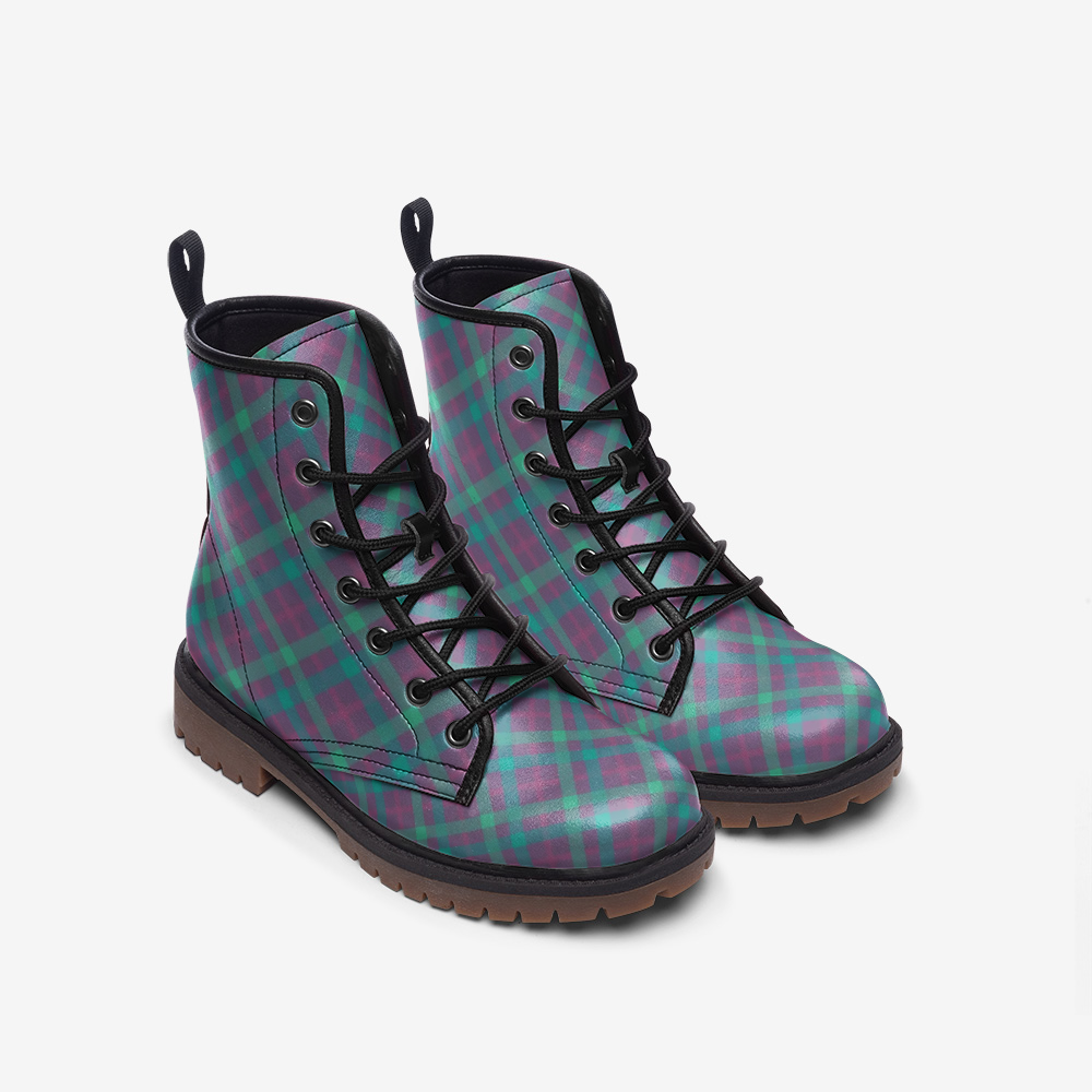 Purple & Green Tartan Lace Up Boots