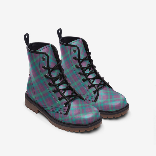 Load image into Gallery viewer, Purple &amp;amp; Green Tartan Lace Up Boots
