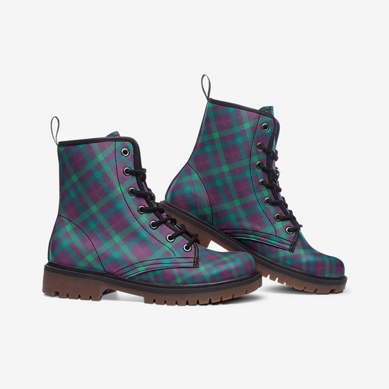 Load image into Gallery viewer, Purple &amp;amp; Green Tartan Lace Up Boots
